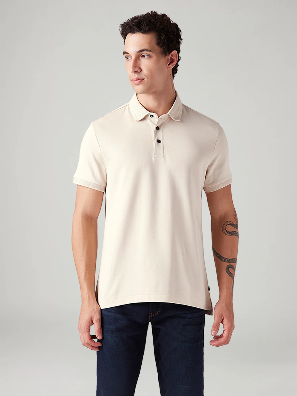 Men's Solid Slim Fit Polo T-Shirt White - Image 2