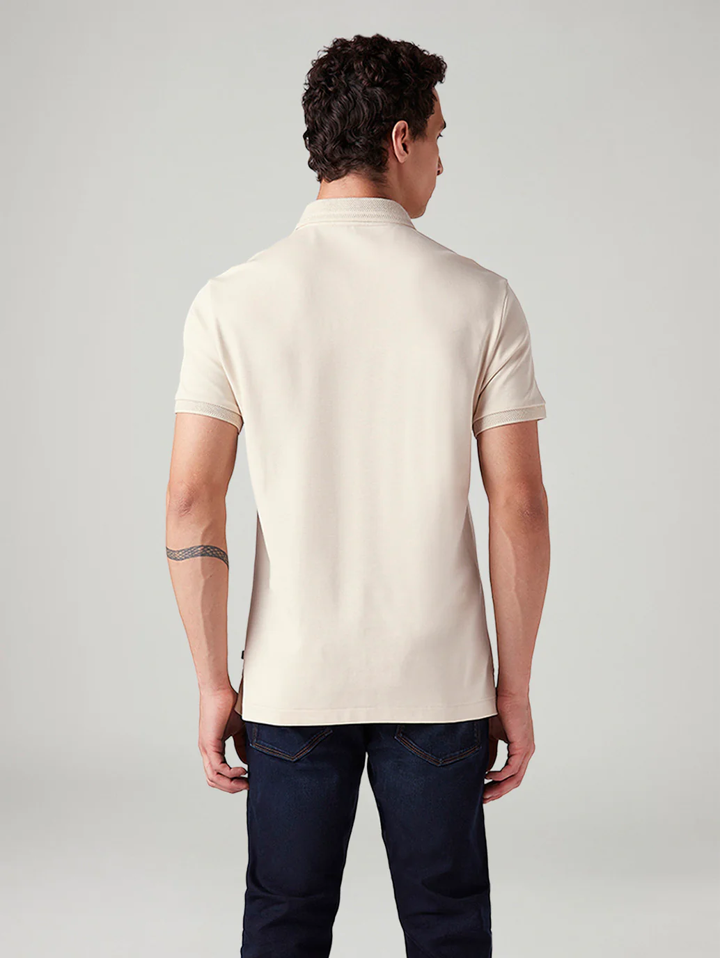 Men's Solid Slim Fit Polo T-Shirt White - Image 3