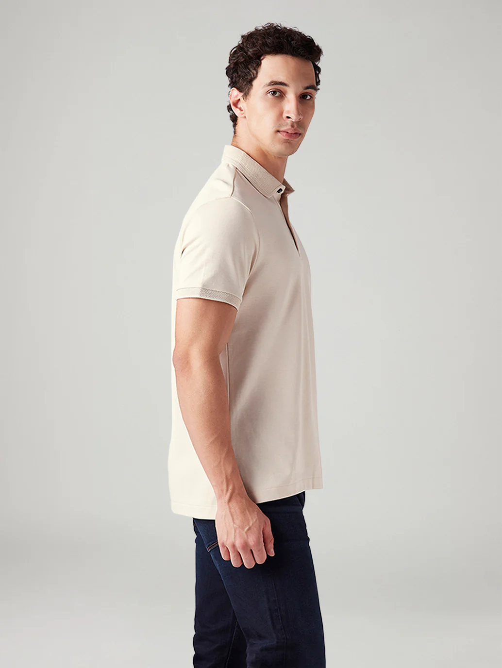Men's Solid Slim Fit Polo T-Shirt White - Image 5