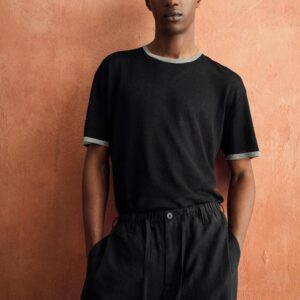 CONTRAST LINEN BLEND KNIT T-SHIRT