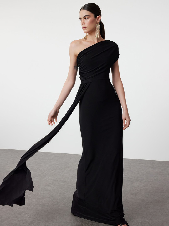 Solid One Shoulder Maxi Dress