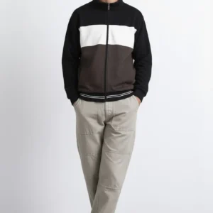 Men Colourblocked Mandarin Neck Sweatshirt