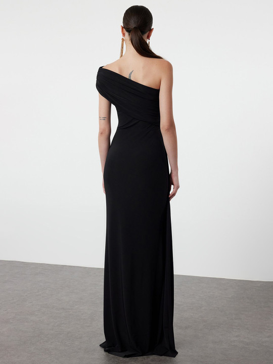 Solid One Shoulder Maxi Dress - Image 2