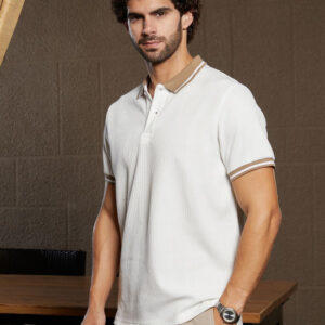 Men Self Design Polo Collar Cotton T-shirt