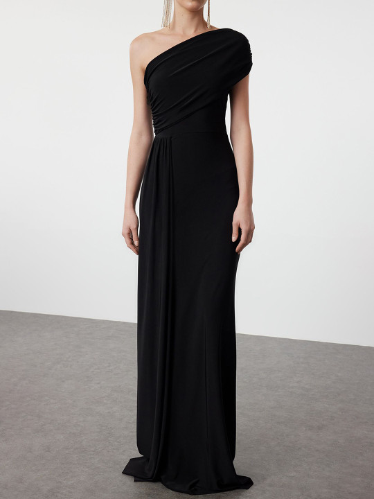 Solid One Shoulder Maxi Dress - Image 3