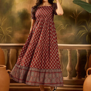 Women Ethnic Motifs Printed Gathered Cotton Empire Dress